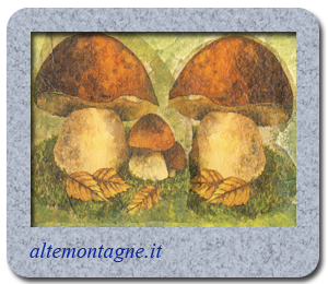 Funghi - decoupage su tavoletta di legno